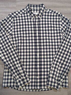 AMI Alexandre Mattiussi Men's 40 Plaid Button Down Shirt White Blue Long Sleeve